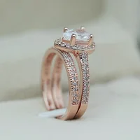 18K Rose Gold Princess Diamond Ring set 2pc for Women Anillos Mujer Bizuteria Gemstone Femme Diamond Jewelry 18 k Rose Gold Ring 4