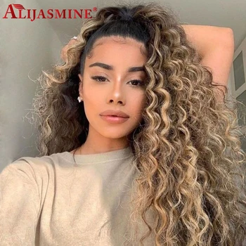 

Water Wave Lace Front Wig Ombre #4 27 Honey Blonde Highlighted Wigs For Women 13x6 Lace Front Human Hair Wigs 150 Density Remy