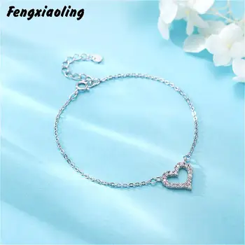 

Fengxiaoling 2019 New S925 Sterling Silver Multiple Zircons Heart Charm Bracelets For Women Fine Elegant Jewelry Gift