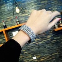 TREAZY 1-10 Rows Rhinestones Bridal Wedding Bangles Gold/Silver Color Crystal Stretch Bracelet Women Wristband Elastic Jewelry 2