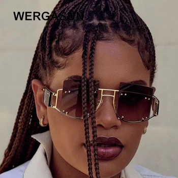 

WERGASUN Vintage Sunglasses Women Luxury Sunglasses Men Fashion Big Frame Retro Sun Glasses Super Star Rihanna Eyewear