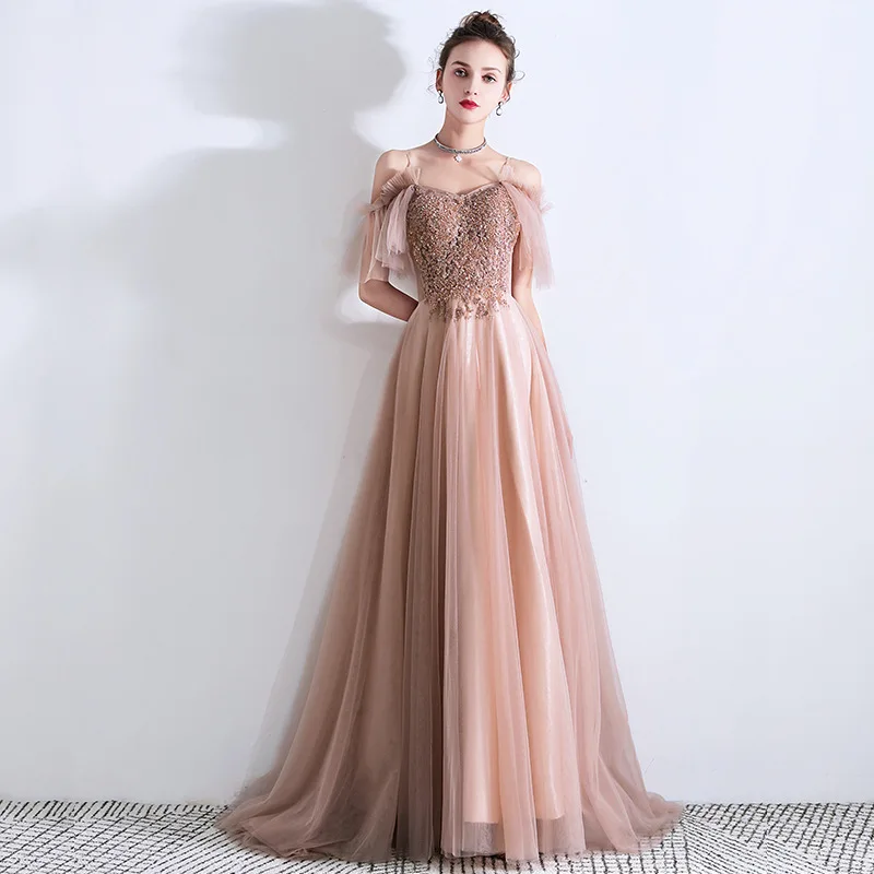 

Elegant Evening Dresses Long Queen Abby A-line Spaghetti Straps Appliques Lace-Up Sexy Formal Evening Gowns For Party