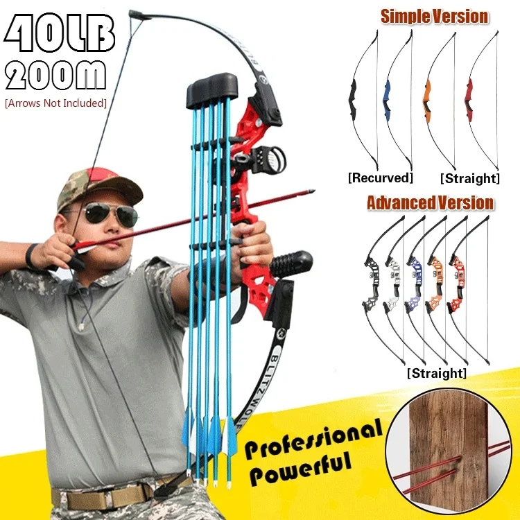 

Professional Hunting Bow and Arrow 40lbs Powerful Straight Bow Recurve Bow Archery Outdoor Sports Hunting Shooting Practice