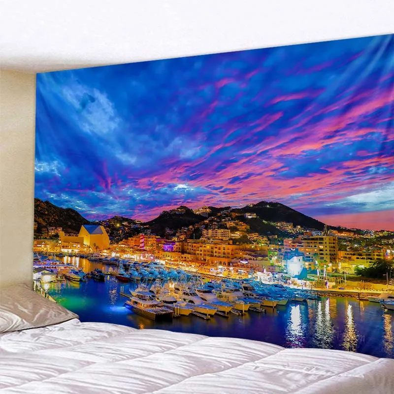 

Beautiful landscape printing tapestry sunrise sunset wall hanging bohemian aesthetics room decoration home wall decoration