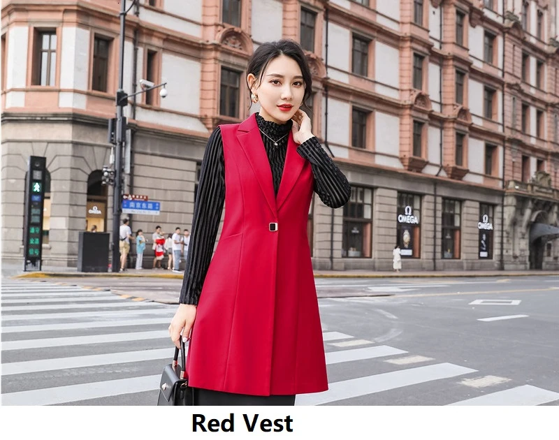 Новинка, Красный формальный стиль, средней длины жилет и жилет для женщин, весна-осень, деловая рабочая одежда, блейзеры, женские топы, одежда - Цвет: Red Vest