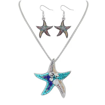 

CSHOU113 Fashion naughty starfish drip jewelry set cute necklace earrings two pcs set