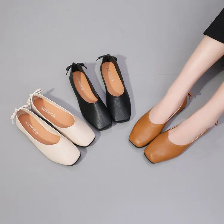 

2018 Spring And Summer New Style Retro Square Head Grandma Shoes Women's Versatile Flat Heel Foot Covering Shoes Soft Bottom Low