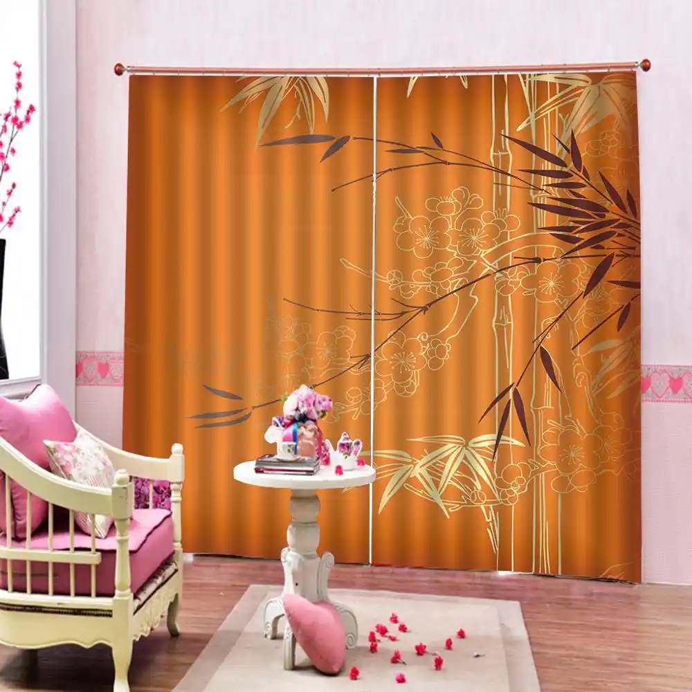 Orange Curtains Luxury Blackout 3D Window Curtains For Living Room Bedroom Customized Size 3d Bamboo Curtains Curtains AliExpress