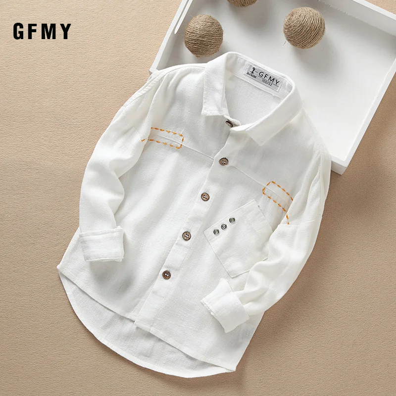 white GFMY/ г. Осенняя хлопковая однотонная белая рубашка с длинными рукавами для мальчиков детская повседневная школьная одежда 9028 - Цвет: white