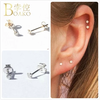 

Punk 925 Sterling Silver Earrings For Women Party Rose Gold Small Zircon Earrings Girl Gift Gold Cartilage Ear Bone aretes Z5