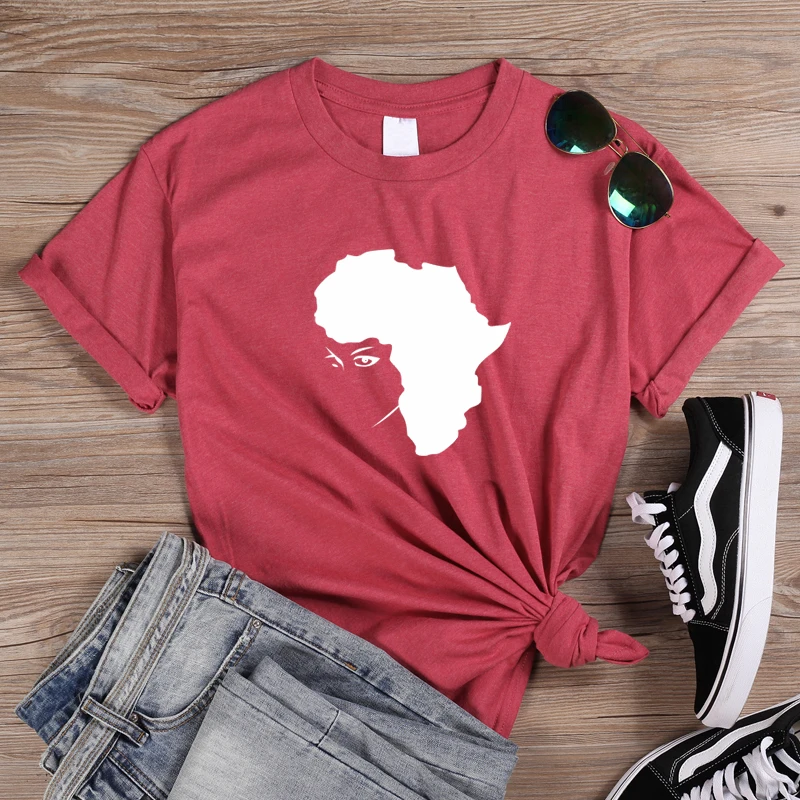 HeatherRed-White ONSEME Afro Lady Graphic T футболки для феминисток футболки смешные Африка Карта шаблон печати Футболка меланин футболки женские уличная топы - Цвет: HeatherRed-White
