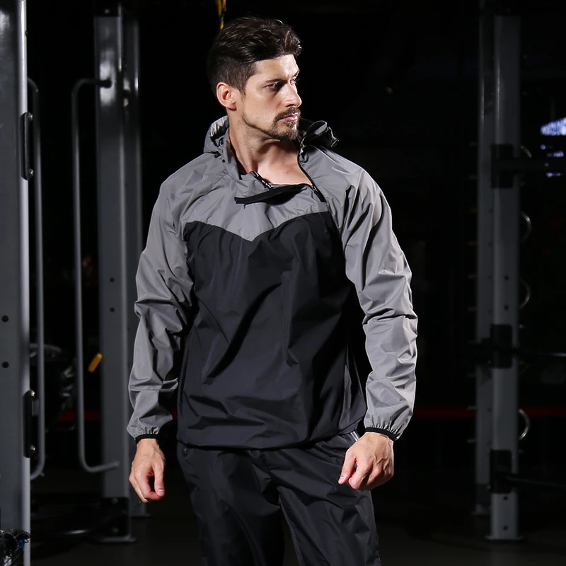 Для мужчин сауна костюм Heavy Duty Фитнес Спортивная Потливость куртка сауна PantsTrainning спортивный комплект бег потери вес костюмы 4XL