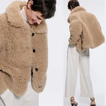 ZA шерстяная куртка пальто Женская мода Дамы стильный толстый зимний Повседневный плюшевый мишка флис мех пушистый пальто куртки Джемперы верхняя одежда