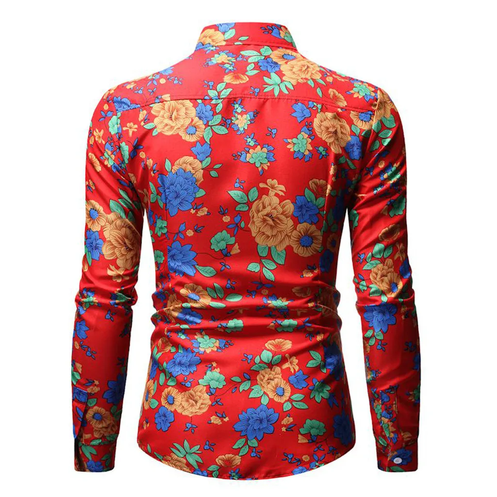 Camisa Masculina мужская мода Гавайский синий стиль досуг печать с длинными рукавами рубашка Топы Блузка 19Aug8 P30