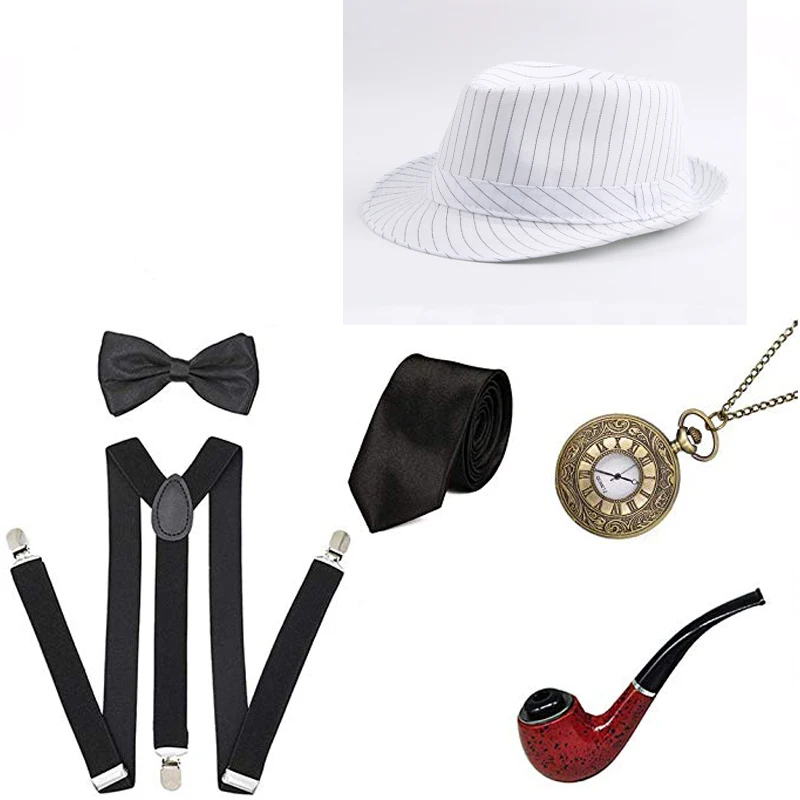 20s 30s ретро вечерние 1920S мужские аксессуары Great Gatsby набор ревущий Гангстерский костюм трубы винтажные карманные часы сигары - Цвет: Пурпурный