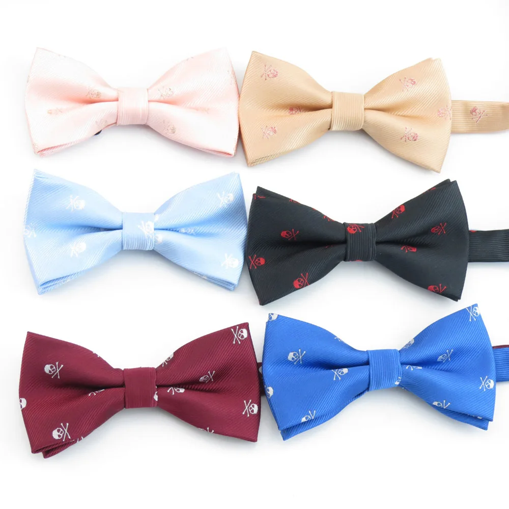 

2023 Men Polyester Silk Bow Tie Skull Bowtie Hankies For Tuxedo Pocket Square Handkerchiefs Bowknot Tie Wedding Groom Butterfly