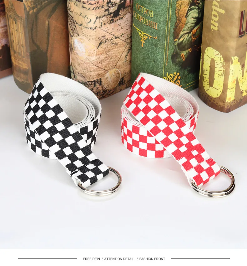 elastic belt for men Fashion Punk Checkered Belt Waistband Long Black and White Plaid Checkerboard Couple Checkered Canvas Women New Belts mens brown belt