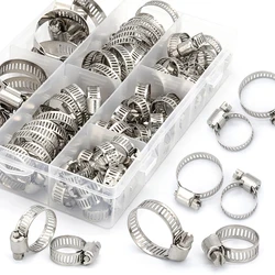 60PCS 8-38mm Range Stainless Steel Adjustable Worm Gear Hose Clamps Assortment Kit for Water Pipe