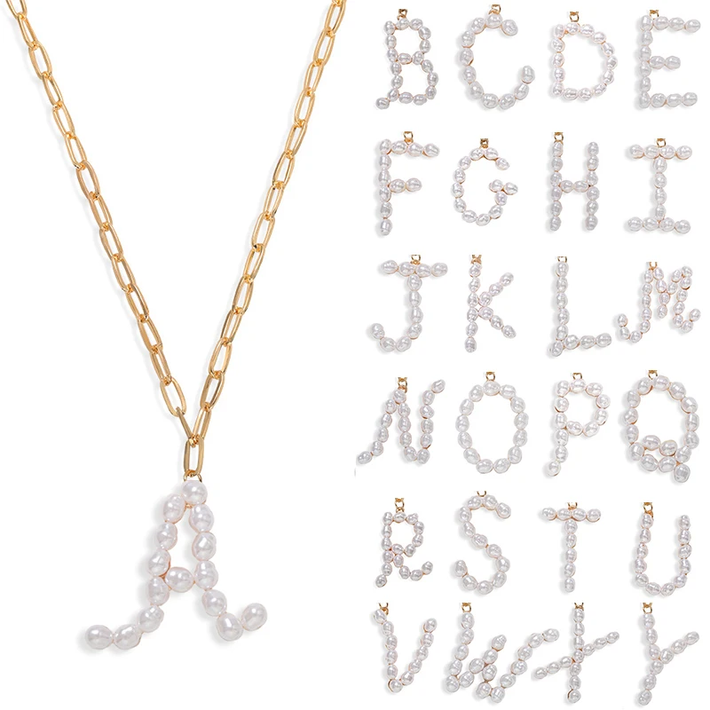 1PC Initial Necklace Pendant High Quanlity Fresh Water Women 26 Letters Trendy Girls Pearl Jewerly | Украшения и аксессуары