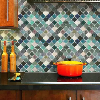 

Self Adhesive Wallpaper Lantern Design Green Mosaic Sticker With Waterpoof Oildproof Anti Mold Feature for Kitchen Bathroom RV