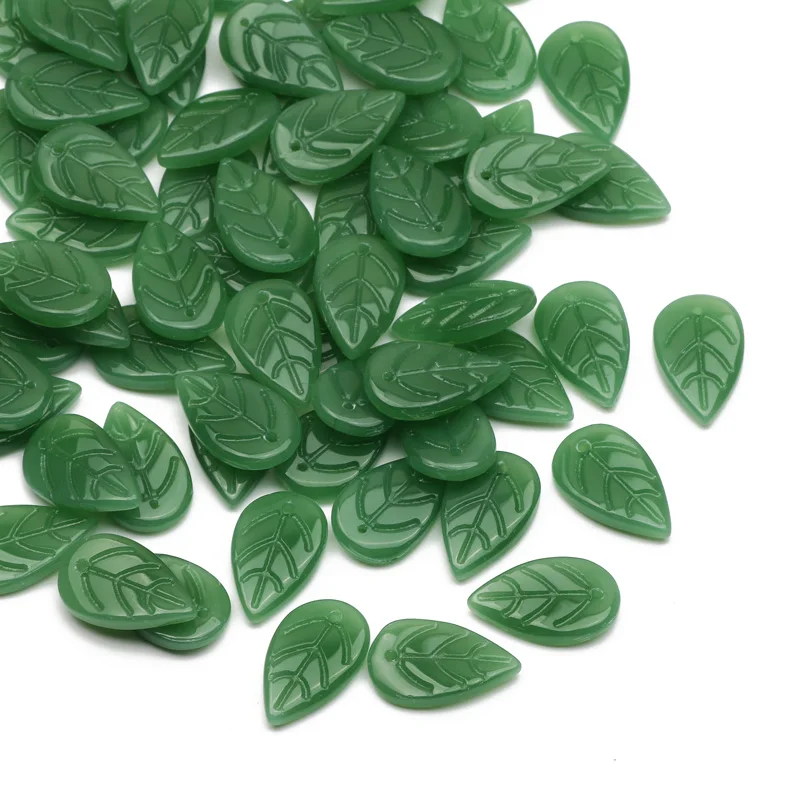 18x11mm Green Leaf Grass Beads 50pcs Loose Spacer Beads For Jewelry
