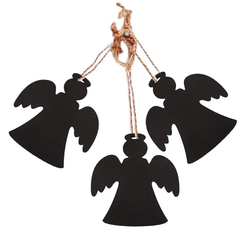 

10pcs Ball Tree Angel Shape Christmas Angel Chalkboards Wooden Blackboard Tags Hanging Sign Board for Wedding Party Kids Crafts