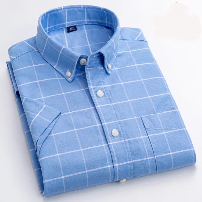 Summer Men's Shirt Short Sleeved 100% Cotton Oxford Fashion Causal Plaid Shirts Comfortable Soft Brand Male Shirt Clothes DS389 Summer Men's Shirt Short Sleeved 100% Cotton Oxford Fashion Causal Plaid Shirts Comfortable Soft Brand Male Shirt Clothes DS389