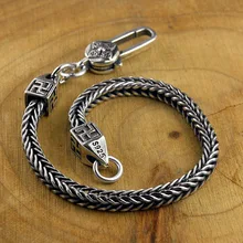 Стерлингового серебра 925 пробы в тибетском стиле Символ браслет для женщин мужчин тайский серебряный буддистская Ваджра Wanzi символ Браслет удача