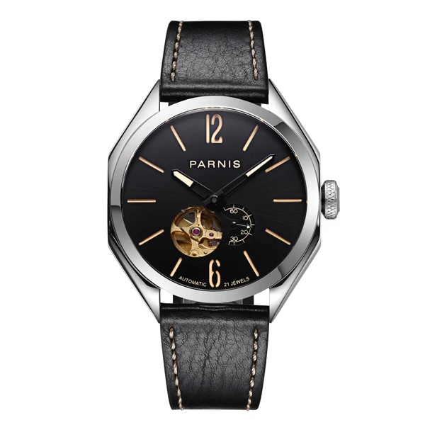 PARNIS 43 мм синий циферблат Miyota автоматические механические мужские часы сапфировое стекло светящийся серебряный корпус мужские часы люксовый бренд - Цвет: black silver