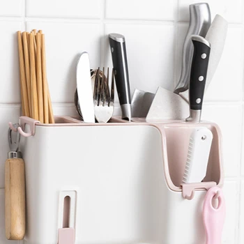 

Kitchen Wall-mounted Storage Box Punch-free Cutlery Holder Chopsticks Tube Home Drain Rack Spoons Forks Holder