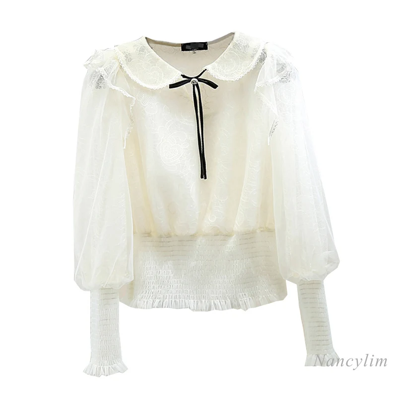 Women Fashion Blouse Retro Lantern Sleeve Diamond