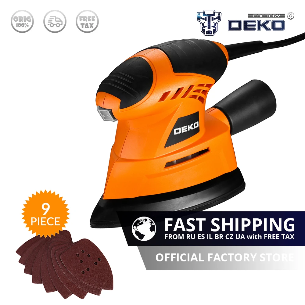 

Factory Outlet DEKO TMMS01/DKMS01 130W Mouse Sander Dust exhaust Mouse Sander Easy to Use with 9 Sheets of sandpaper