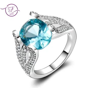 

S925 Sterling Silver Rings Blue Topaz Ring Gemstone Aquamarine Cute Romantic Ring for Women Engagement Wedding Gifts