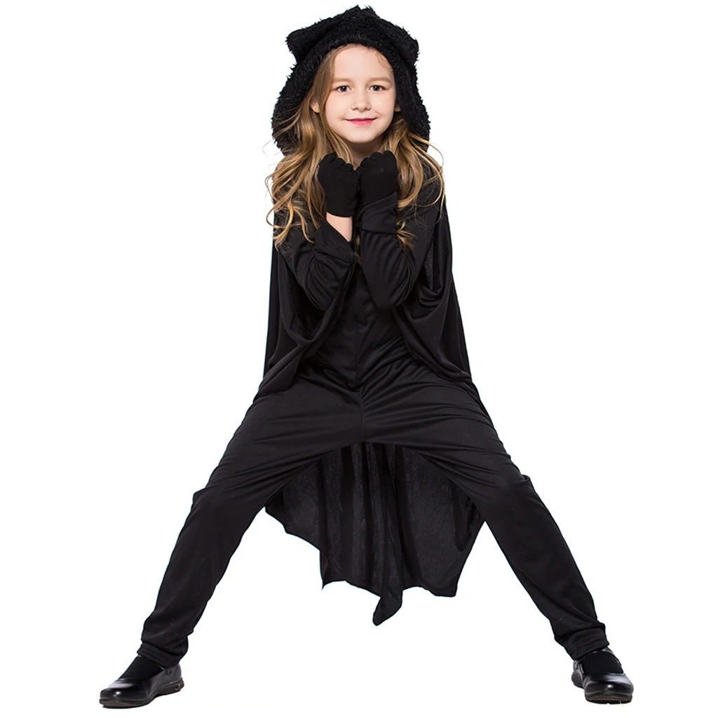 Kids Black Animal Bat Costume Cosplay Spandex Jumpsuit With Wing Gloves Kids Black Animal Bat Costume Cosplay Spandex Jumpsuit With Wing Gloves
