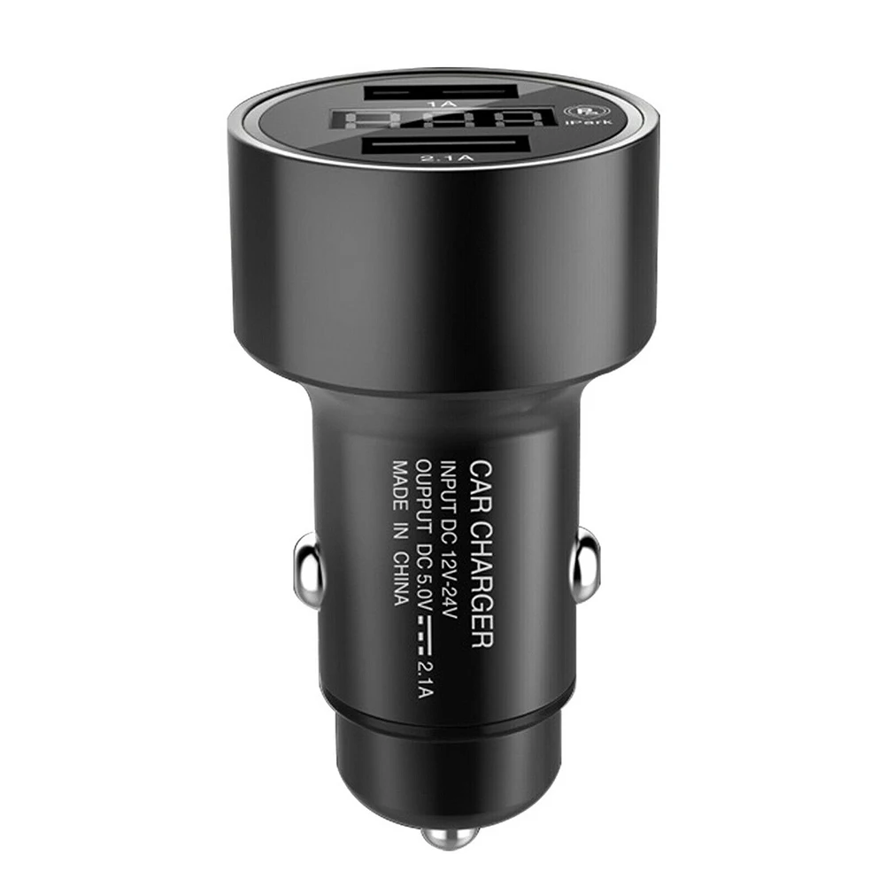 Voltmeter Dual USB Portable 12-24V Overcharge Protection Fast Black Digital Display Aluminum Alloy GPS Tracker Car Charger