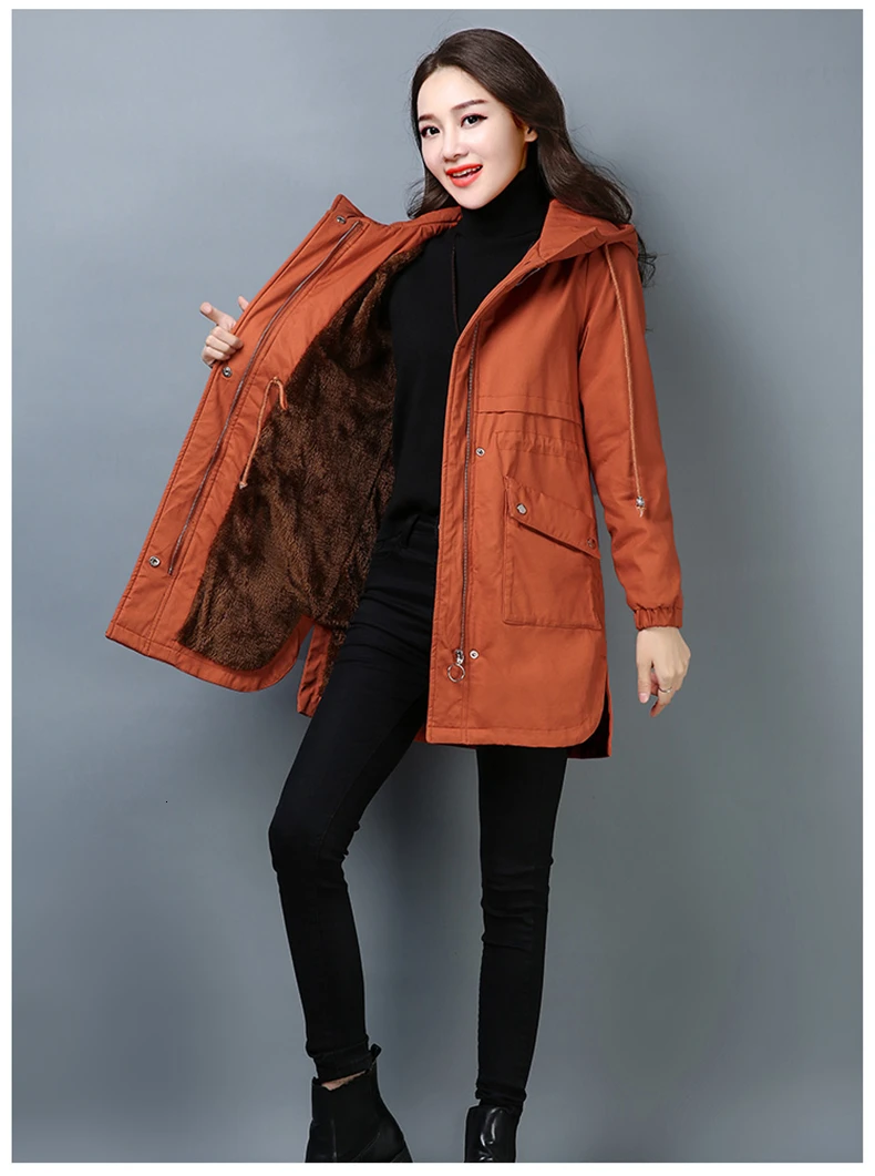Hot Brand Plus velvet Parkas Jackets Women's Winter New Loose Hooded Coats Female Thick Warm Down Cotton Long Outwear LZ065