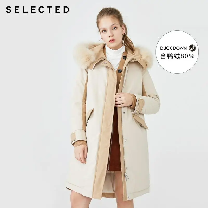 

SELECTED Women Fox Fur Assorted Colors Hooded Mid-length Down Jacket S|419412529