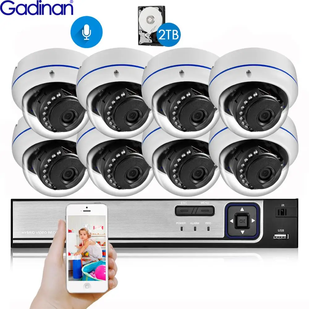 Gadinan 8CH 5MP NVR 3MP Camera CCTV Security Kit System POE Audio Record Dome Outdoor IP Camera P2P Video Surveillance Set