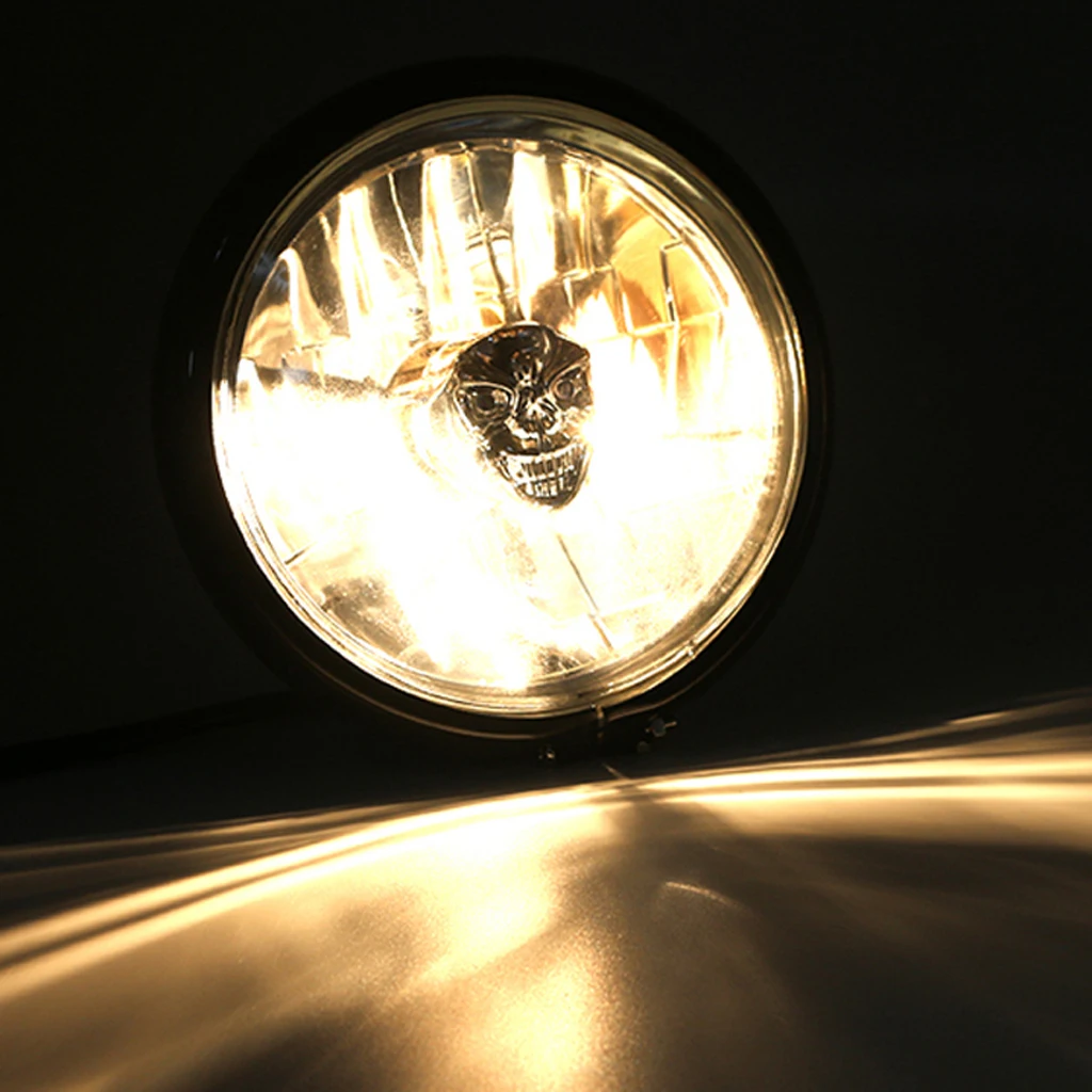 Motorcycle Headlight 5.9inch Round Retro Front Lamp Repalcement for Harley CG125 Motorbike - Silver