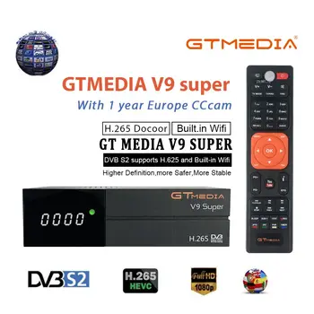

GTMedia V9 Super Satellite Receiver DVB-S2 H.265 Built-in WiFi with 1 Year Spain Europe Cccam GTmedia V8 NOVA V9 Super Receptors