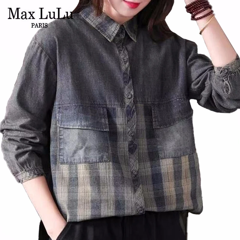 Max LuLu Весна 2020 Новые корейские модные женские винтажные рубашки в клетку