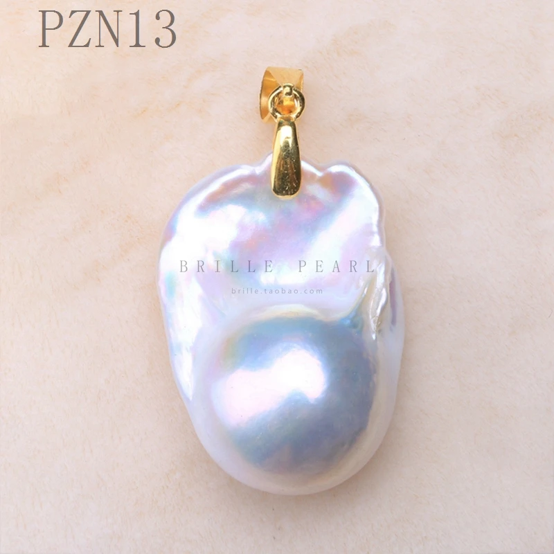 925 silver sterling Natural baroque shaped pearl pendant big size white Simple retro clasp necklace PZNA Hand made