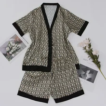 New Luxury Home Suit for Women's Pajamas Set Print Sleepwear Satin Leisure Room Wear Nightwear Pijama