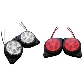

4Pcs Round Side Marker LED Light Indicator Lamp for Van Car Truck Trailer 12V White & Red
