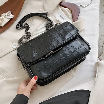 

2020 retro stone pattern PU leather chain design small PU leather messenger bag women elegant one-shoulder handbag brand wallet