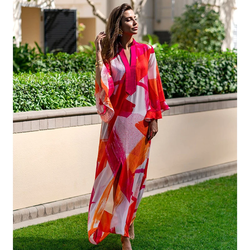 Maxi-Dress Robe Bathing-Suit Bikini Cover-Up Sarong Beach-Wear Chiffon Plus-Size Women