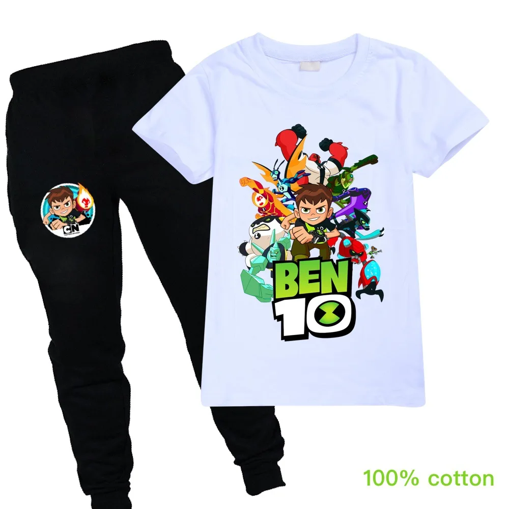 Ben10/Новинка; сезон весна-осень; детская хлопковая футболка с короткими рукавами и рисунком для девочек+ брюки; Детский костюм; одежда унисекс