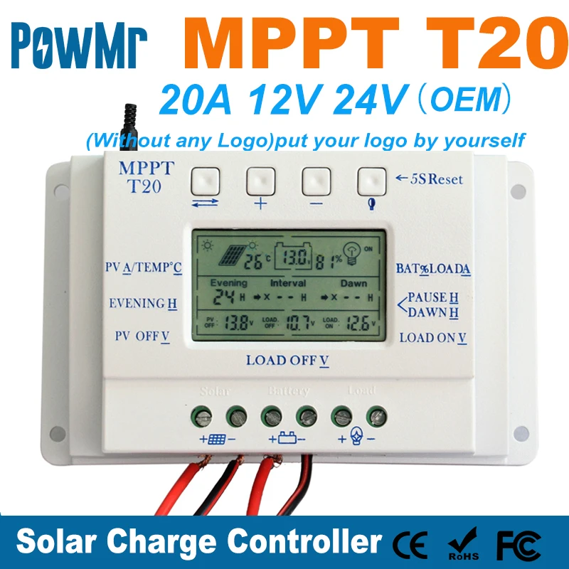 Regulador controlador de carga MPPT 20A paneles solares