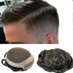 Toupee для мужчин швейцарское кружево с ПУ вокруг волос части человеческие замена волос системы для мужчин 8 "X 10" парик из натуральных волос