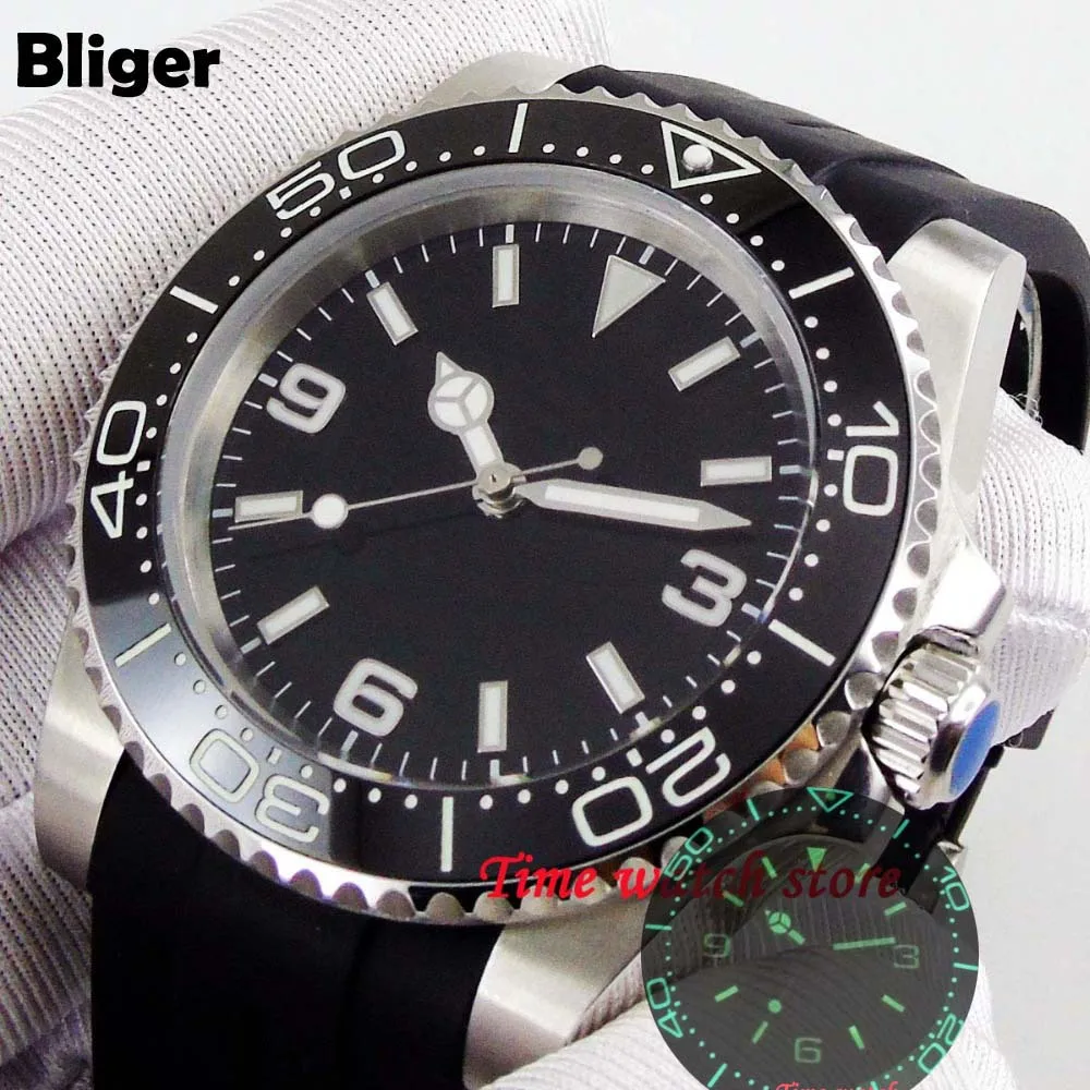 Мужские автоматические часы 40 мм Bliger 21 jewels Miyota 8215 черный циферблат